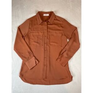 Elodie Rust Orange Button Up Utility Pocket Long Sleeve Shirt Women Size M